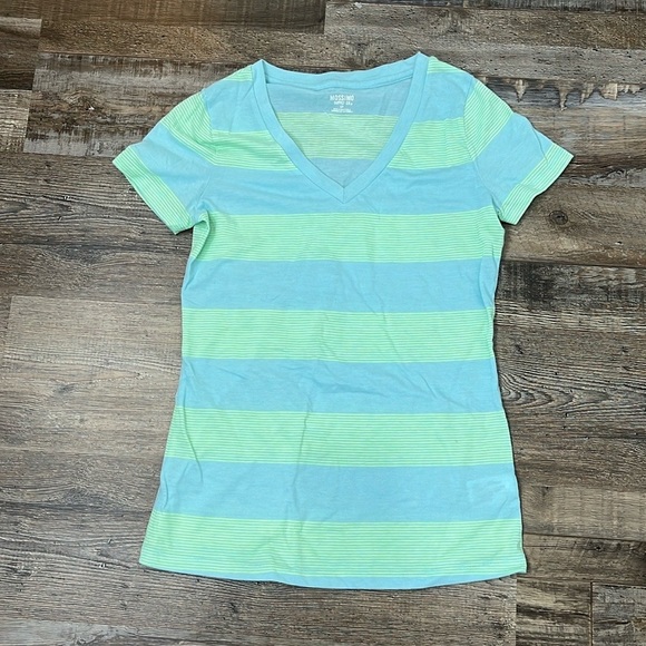 MOSSIMO V-Neck Fitted Baby T-shirt S Aqua Mint Stripes Y2K Bright Kidcore Cute - Picture 3 of 9